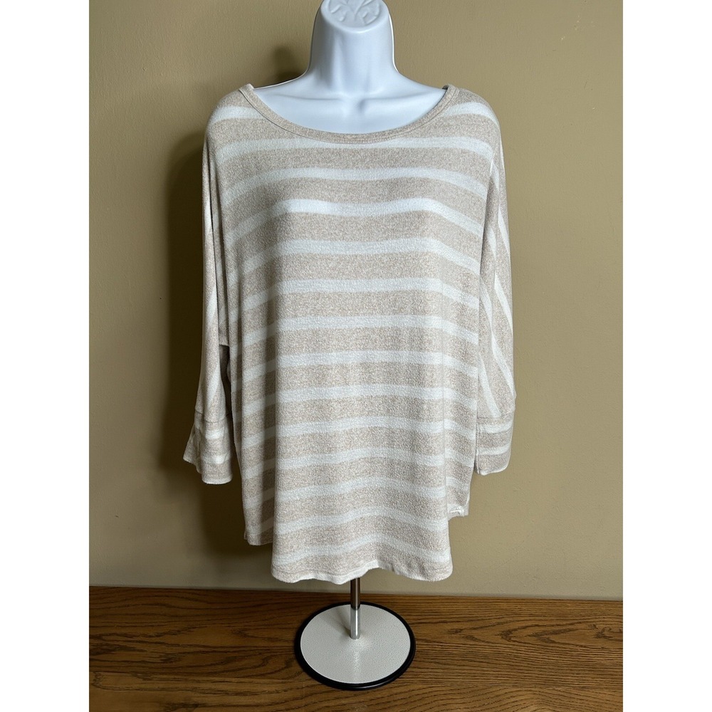 Stitch Fix Market & Spruce Brushed Knit Striped‎ Cozy Top Petite XL 3/4 Sleeve